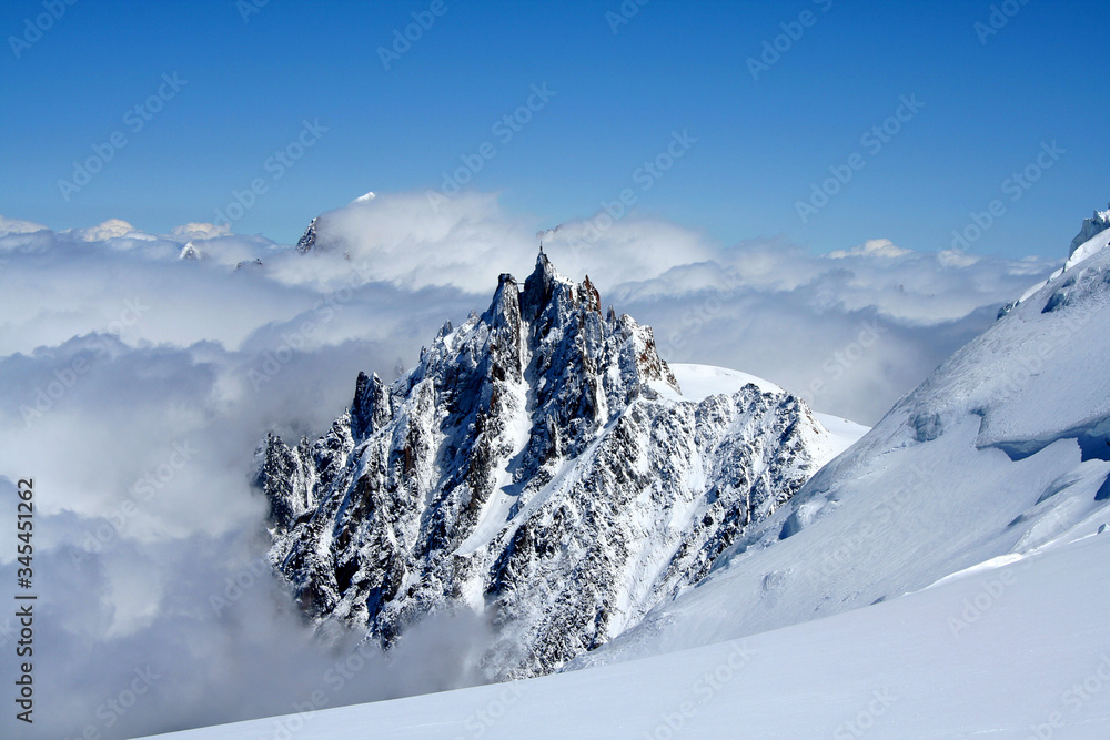 Mount Aiguille du Midi in French Alps, France. This picture was taken from the Mont Blanc.