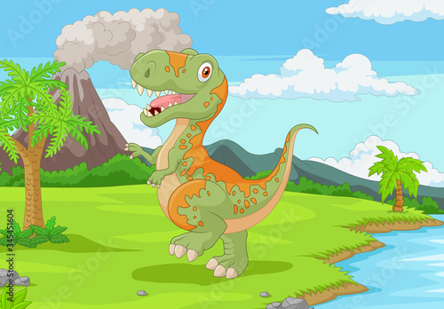 Cartoon tyrannosaurus in the jungle