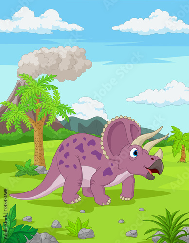 Cartoon Triceratops in the jungle