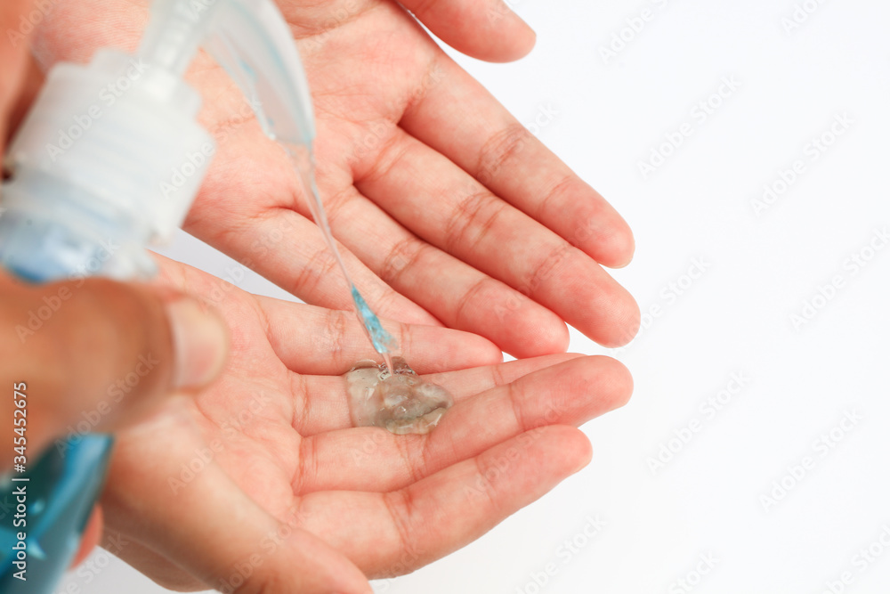 close up algohol gel on hand for cleaning , new normal lifestyle hand cleaning by algohol gel to prvent virus ,bateria or other disease close up algohol gel on hand for cleaning , new normal lifestyle hand cleaning by algohol gel to prvent virus ,bateria or other disease