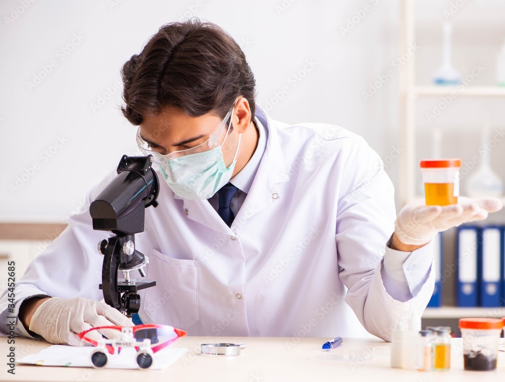 Young handsome chemist working in the lab Young handsome chemist working in the lab