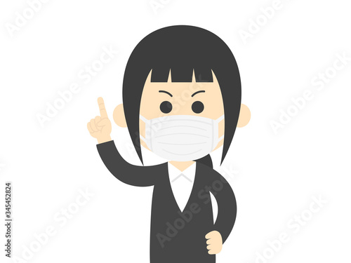 訴えるマスクを着けた女性のイラスト