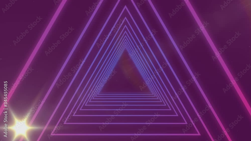 Tunnel of distorted triangles outlines moving with spotlight on pink background Tunnel of distorted triangles outlines moving with spotlight on pink background