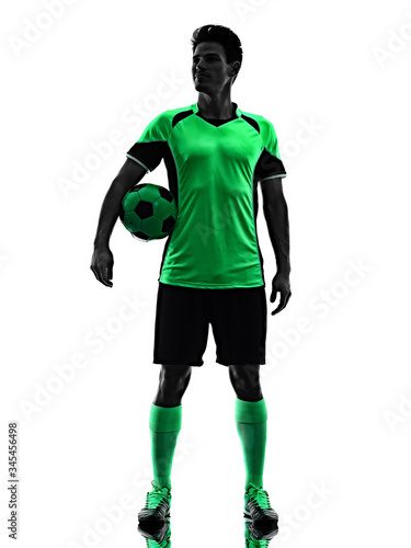 young soccer player man silhouette shadow isolated white background