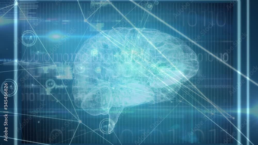 Animation of brain with technology and data processing Animation of brain with technology and data processing