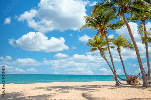 Fototapeta Naklejka Na Ścianę i Meble -  Exotic tropical beach landscape for background or wallpaper. Tranquil beach scene for travel inspirational, Summer holiday and vacation concept for tourism relaxing.