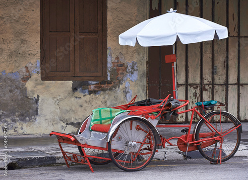 Old Red Trishaw, George Town, Penang (front view)