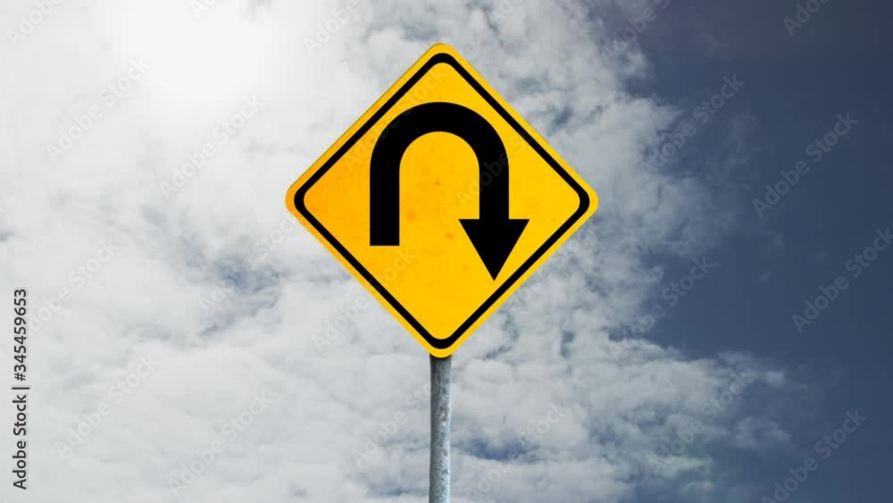 Animation of yellow road sign with the sky in the background Animation of yellow road sign with the sky in the background