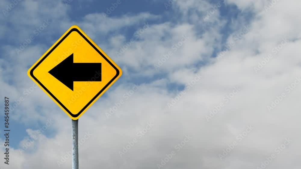 Animation of yellow road sign with the sky in the background Animation of yellow road sign with the sky in the background
