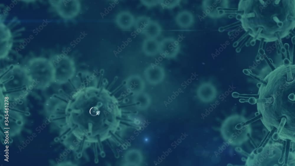 Animation of macro coronavirus cells spreading on blue background. Animation of macro coronavirus cells spreading on blue background.