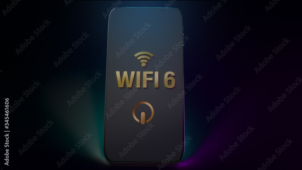 wifi6 word on smart phone 3d rendering for networking content. wifi6 word on smart phone 3d rendering for networking content.
