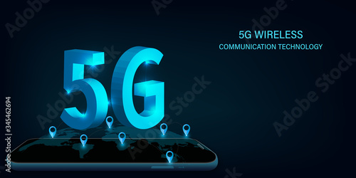 5G network wireless technology illustration. Mobile internet of next generation. Isometric futuristic hi-tech smartphone with big data. vector illustration.
