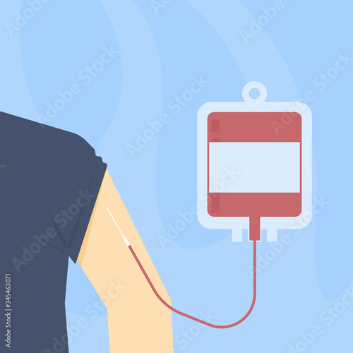  Blood donation day concept. Human donates blood. Vector illustration in flat style.