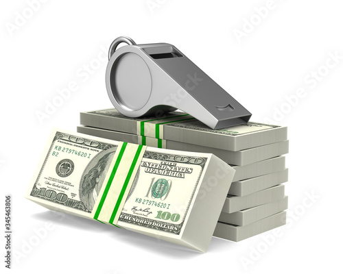 whistle and money  on white...