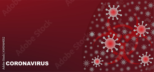 Coronavirus COVID-19 2019-nCoV outbreak and influenza in dark red background. Pandemic medical health risk, immunology, virology, epidemiology concept. Vector. 