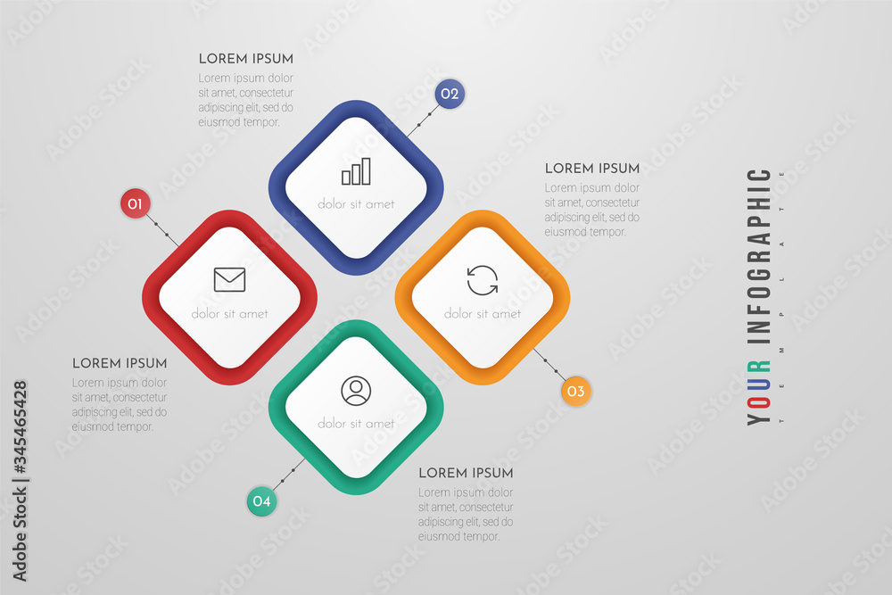 Business Infographic Template with 4 steps or processes elements. Can be used for annual report, flow charts, diagram, presentations, web sites. Vector illustration. Business Infographic Template with 4 steps or processes elements. Can be used for annual report, flow charts, diagram, presentations, web sites. Vector illustration.