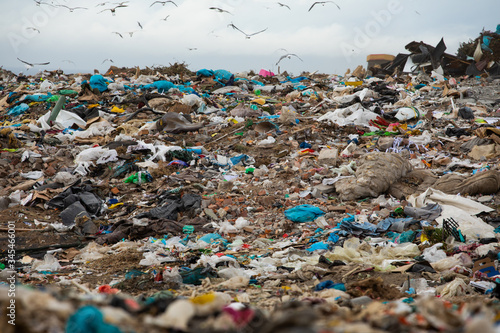 Rubbish piled on a landfill full of trash 