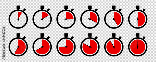Timers icon on transparent background. Isolated vector elements. Stopwatch symbol. Vector countdown circle clock counter timer. Fast time icon. Circle arrow icon.