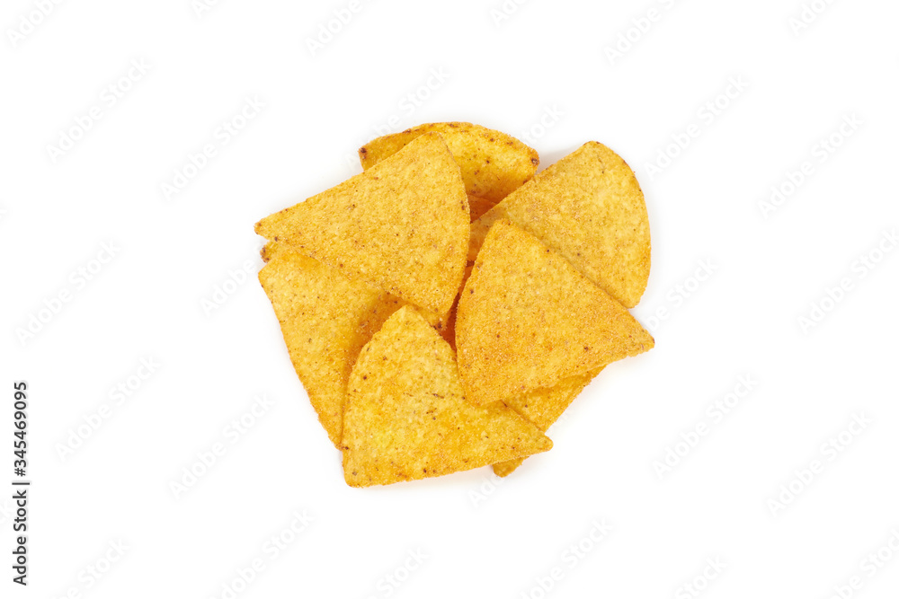 A pile nachos chips isolated on white background