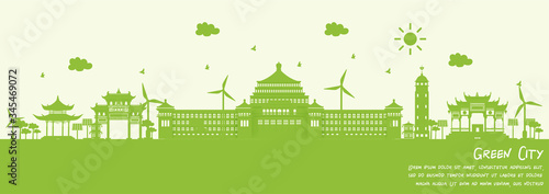 Green city of Chongqing, China, Environment and ecology concept. Vector illustration.