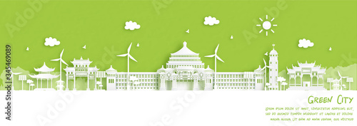 Green city of Chongqing. Environment and ecology concept in paper cut style. Vector illustration.