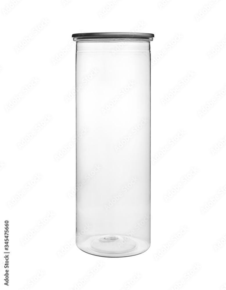 Empty transparent PET can jar for canning and preserving isolated on white background. Empty transparent PET can jar for canning and preserving isolated on white background.