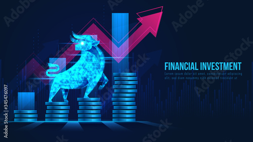 Concept art of Bullish Stock Market in futuristic idea suitable for Stock Marketing or Financial Investment