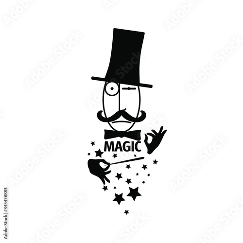 Magician wizard illusionist hat circus magic star logo sign icon template style Modern design Fashion print for clothes apparel greeting invitation card picture banner poster flyer for websites Vector