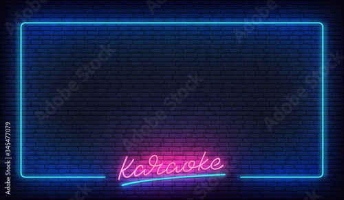 Karaoke neon. Template with glowing border and Karaoke lettering photo