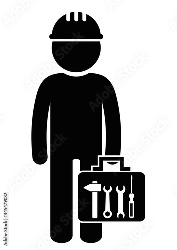 man with tool case, black silhouette, vector icon