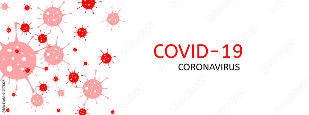 Covid-19 Coronavirus concept Inscription background. White background virus. Coronavirus red symbol and icon vector illustration.