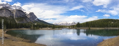 Cascade Ponds Recreation Area Panoramic Landscape in Springtime  Banff National Park Alberta Canadian Rocky Mountains