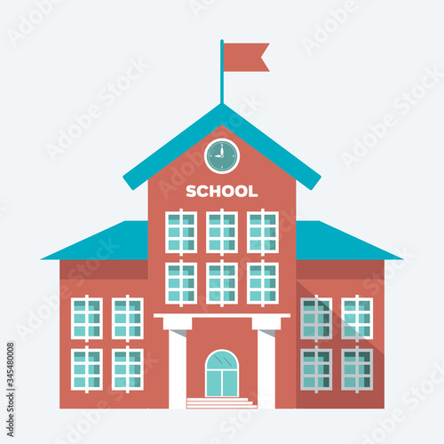 illustration, symbol school building isolated on ligth blue white background. vector flat simple modern symbol