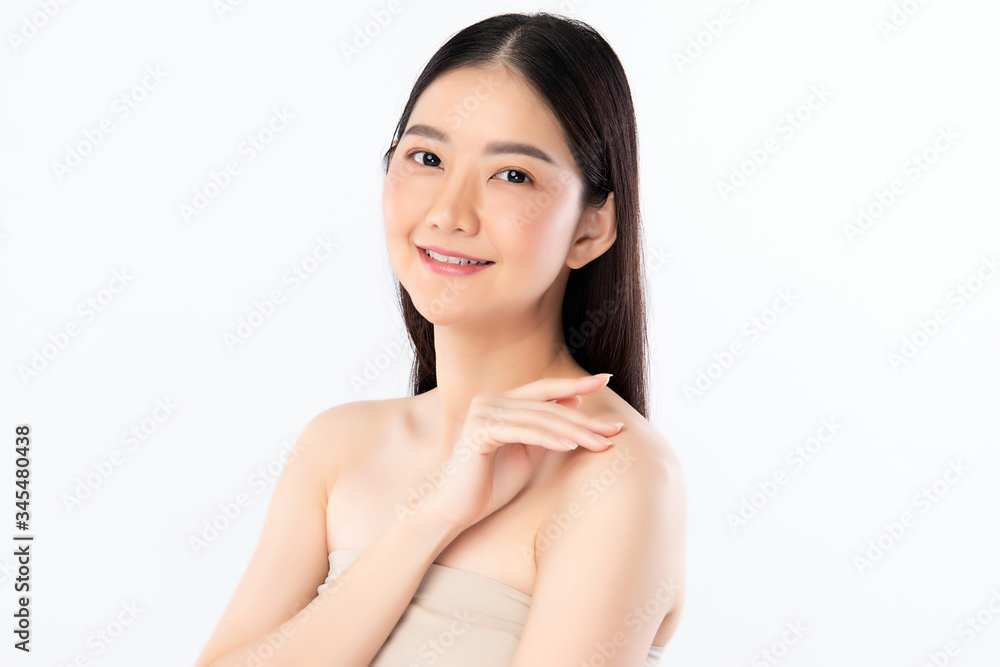 Beautiful Young Asian Woman with Clean Fresh Skin. Face care, Facial treatment, Cosmetology, beauty and healthy skin and cosmetic concept, woman beauty skin isolated on white background Beautiful Young Asian Woman with Clean Fresh Skin. Face care, Facial treatment, Cosmetology, beauty and healthy skin and cosmetic concept, woman beauty skin isolated on white background