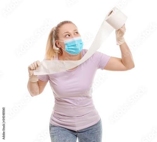 Woman in protective mask an...