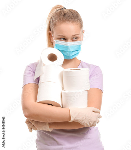 Woman in protective mask an...
