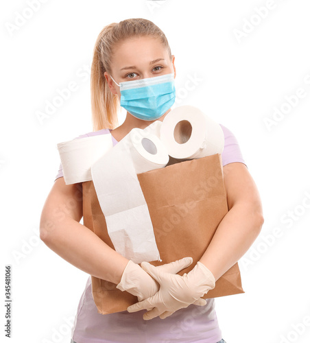 Woman in protective mask an...