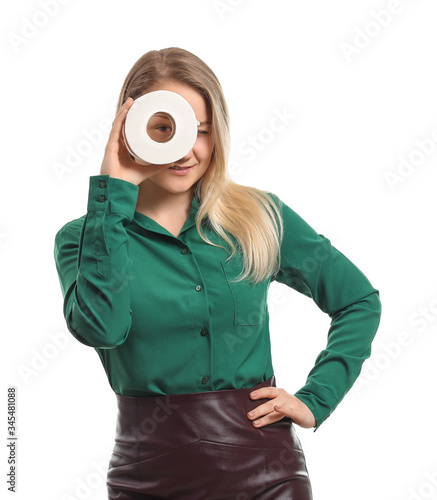 Woman with toilet paper on ...