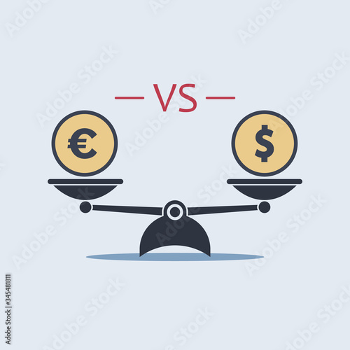 dollar vs euro on scales. vector symbol flat style
