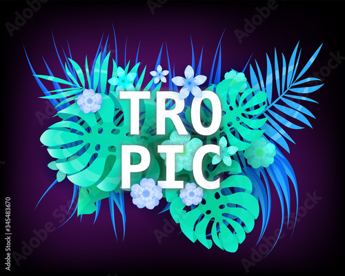 Summer Tropic trendy neon tropical leaves exotical plants palm jungle leaf