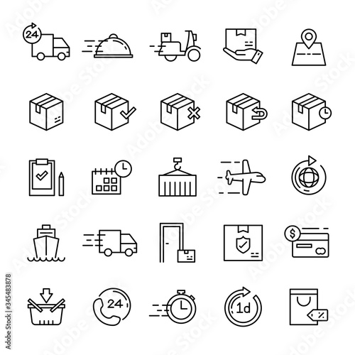 Delivery and shipping 25 line icons