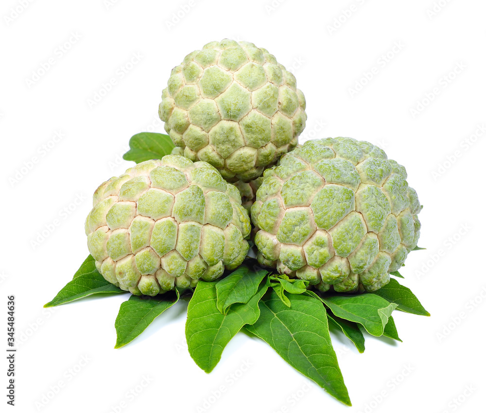 Sugar apple with leaves isolated on white background Sugar apple with leaves isolated on white background