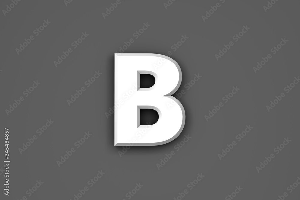 White paper style alphabet - letter B isolated on grey background, 3D illustration of symbols White paper style alphabet - letter B isolated on grey background, 3D illustration of symbols