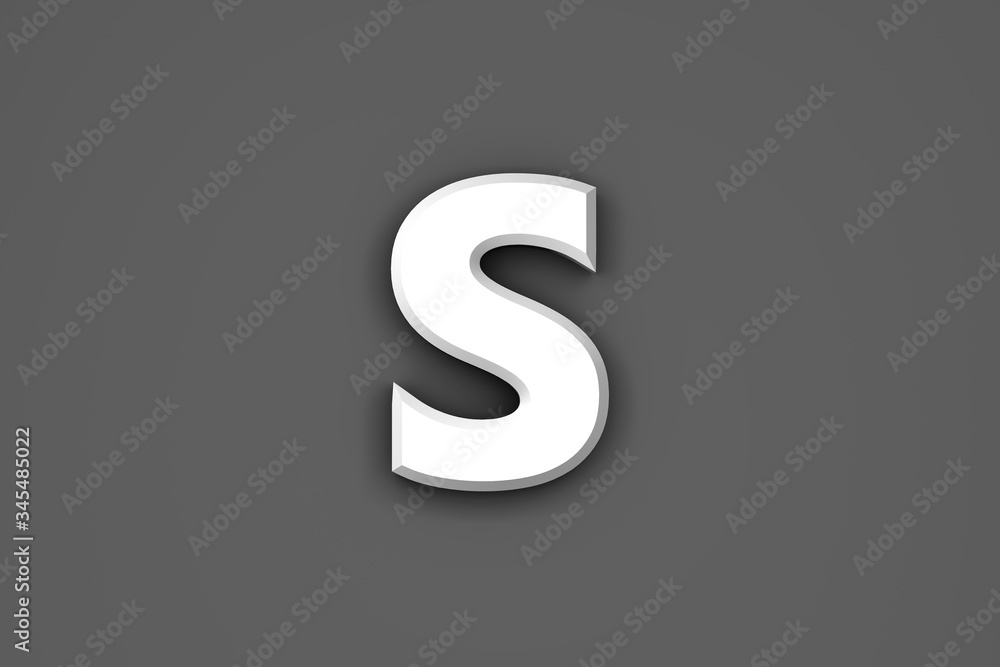 White paper style font - letter S isolated on grey background, 3D illustration of symbols White paper style font - letter S isolated on grey background, 3D illustration of symbols