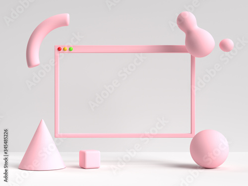 3d rendering white pink scene blank frame user interface abstract geometric shape