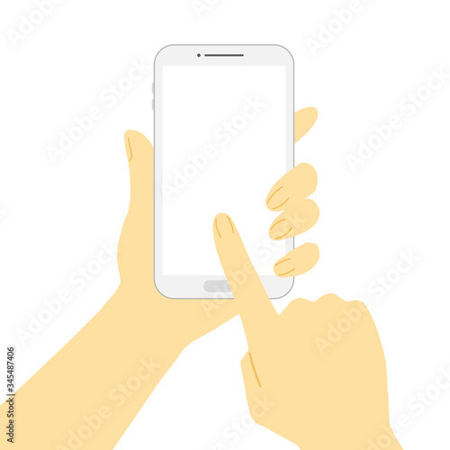 スマートフォンを操作する手　タップ