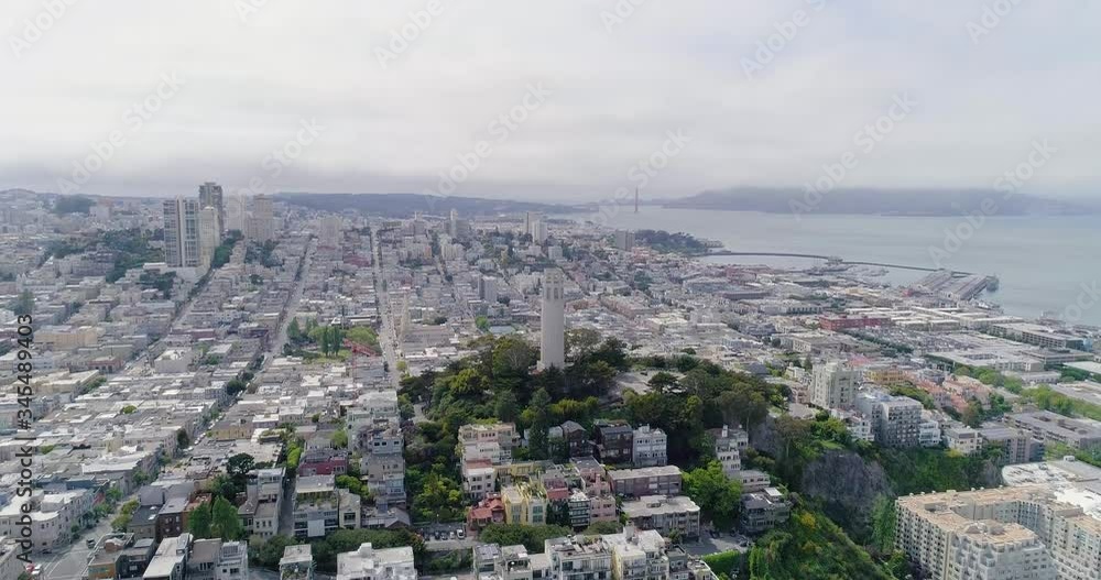 Aerial Forward Approaching Coit Tower in San Francisco on a Midday Afternoon Aerial Forward Approaching Coit Tower in San Francisco on a Midday Afternoon