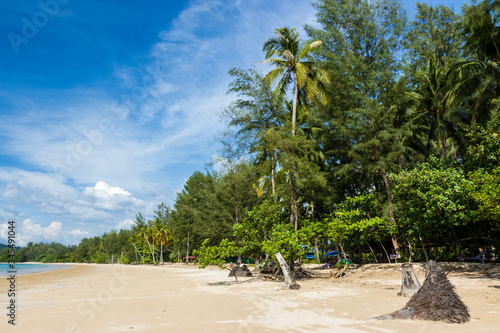 Completely deserted tropical beach in high season due to the Covid-19 Coronavirus lockdown and travel restrictions photo