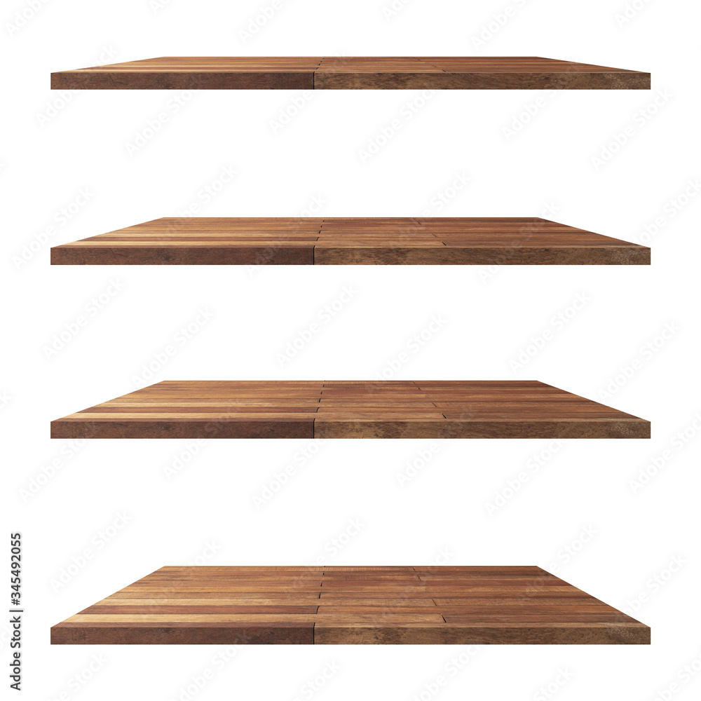 4 Wood shelves table isolated on white background and display montage for product. 4 Wood shelves table isolated on white background and display montage for product.