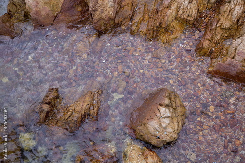 top view rock in clean water .